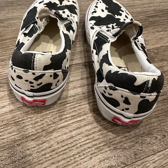 Vans Black and White Cow Print Slip-On Sneakers - Picture 2 of 4